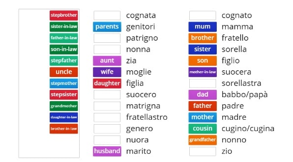 Gioco online sui vocaboli della famiglia in inglese