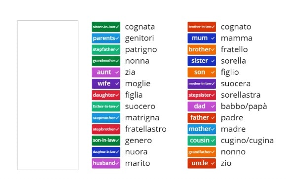 Gioco online sui vocaboli della famiglia in inglese